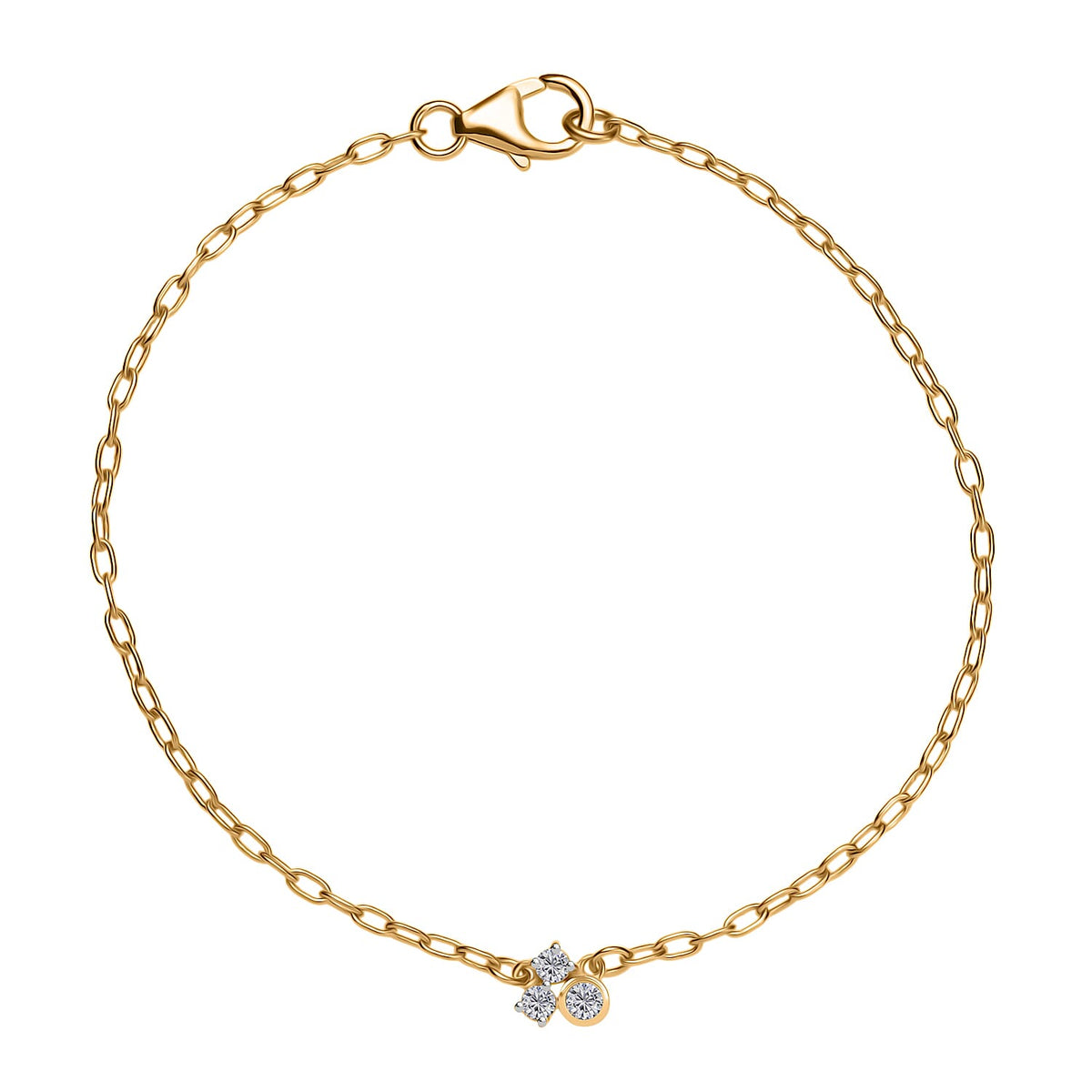LUXURIANT Lab Grown Diamond 3-Stone Chain Bracelet (Size - 7.5) with Lobster Clasp in 18K Vermeil Yellow Gold Over Sterling Silver (SI-G-H) 8183282 0