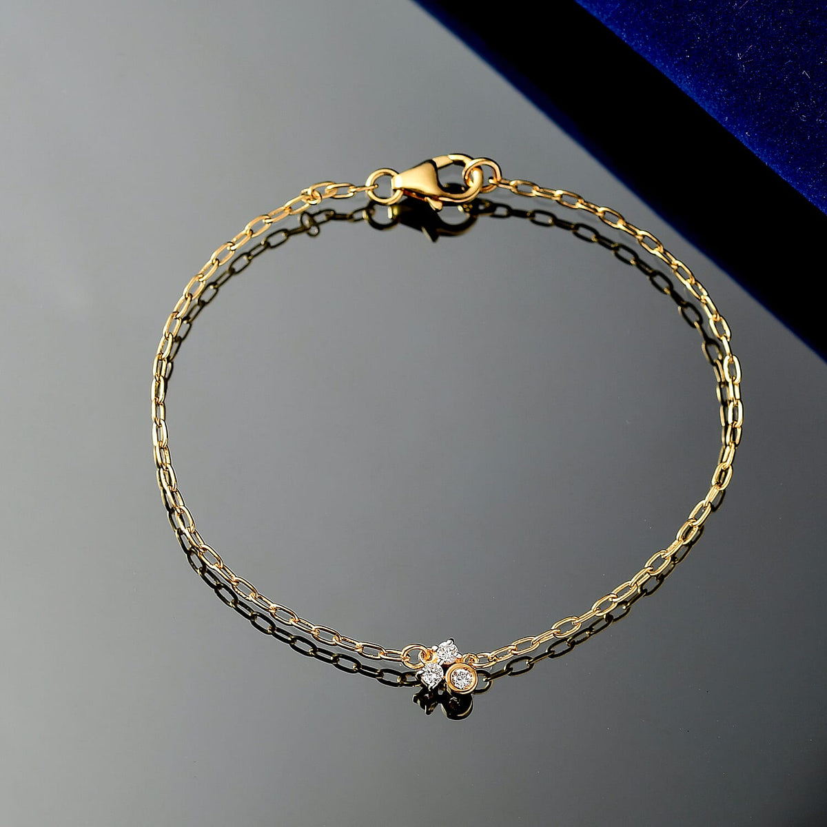 LUXURIANT Lab Grown Diamond 3-Stone Chain Bracelet (Size - 7.5) with Lobster Clasp in 18K Vermeil Yellow Gold Over Sterling Silver (SI-G-H) 8183282 2