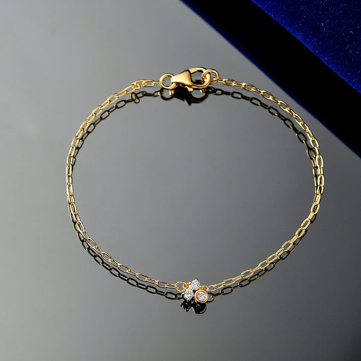 LUXURIANT Lab Grown Diamond 3-Stone Chain Bracelet (Size - 7.5) with Lobster Clasp in 18K Vermeil Yellow Gold Over Sterling Silver (SI-G-H) 8183282 2