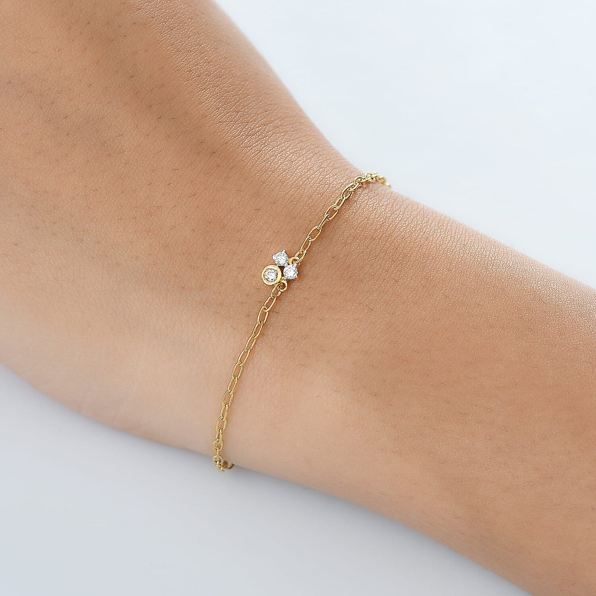 LUXURIANT Lab Grown Diamond 3-Stone Chain Bracelet (Size - 7.5) with Lobster Clasp in 18K Vermeil Yellow Gold Over Sterling Silver (SI-G-H) 8183282 3