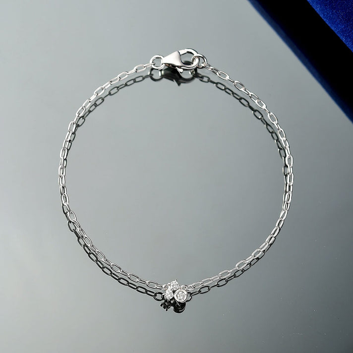 LUXURIANT Lab Grown Diamond 3-Stone Chain Bracelet (Size - 7.5) with Lobster Clasp in Rhodium Overlay Sterling Silver (SI-G-H) 8183283 2