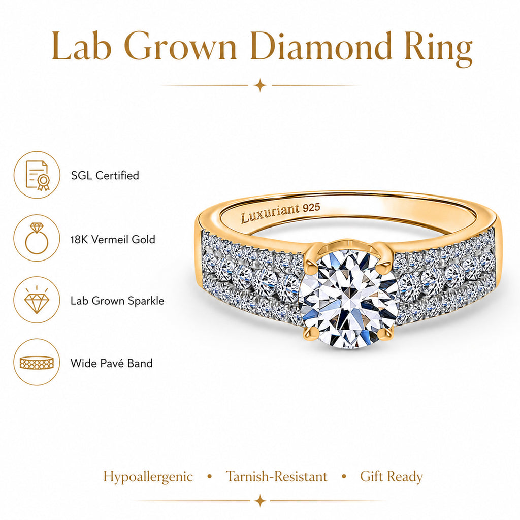 Luxuriant Lab Grown Diamond SGL Certified (SI/GH) Ring in 18K Vermeil Yellow Gold Plated Sterling Silver 1.51 Ct._8183570_2