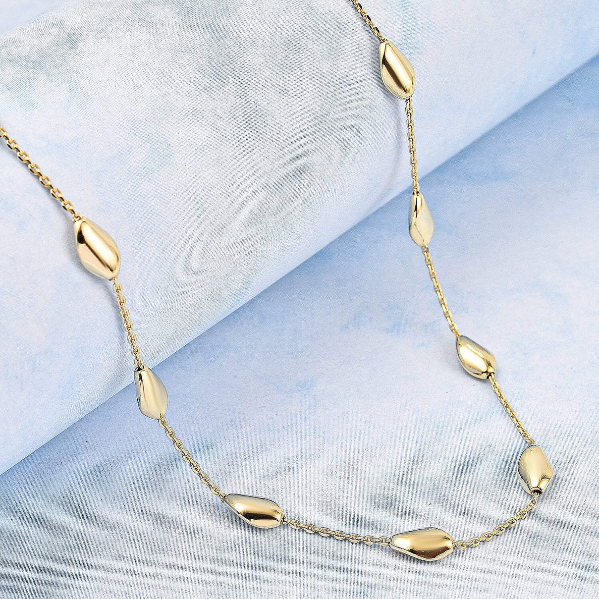 Vicenza Collection Sterling Silver 4.9MM Station Chip Lunga Necklace (Size - 20) with Lobster Clasp in Yellow Gold Plating V32516354 1