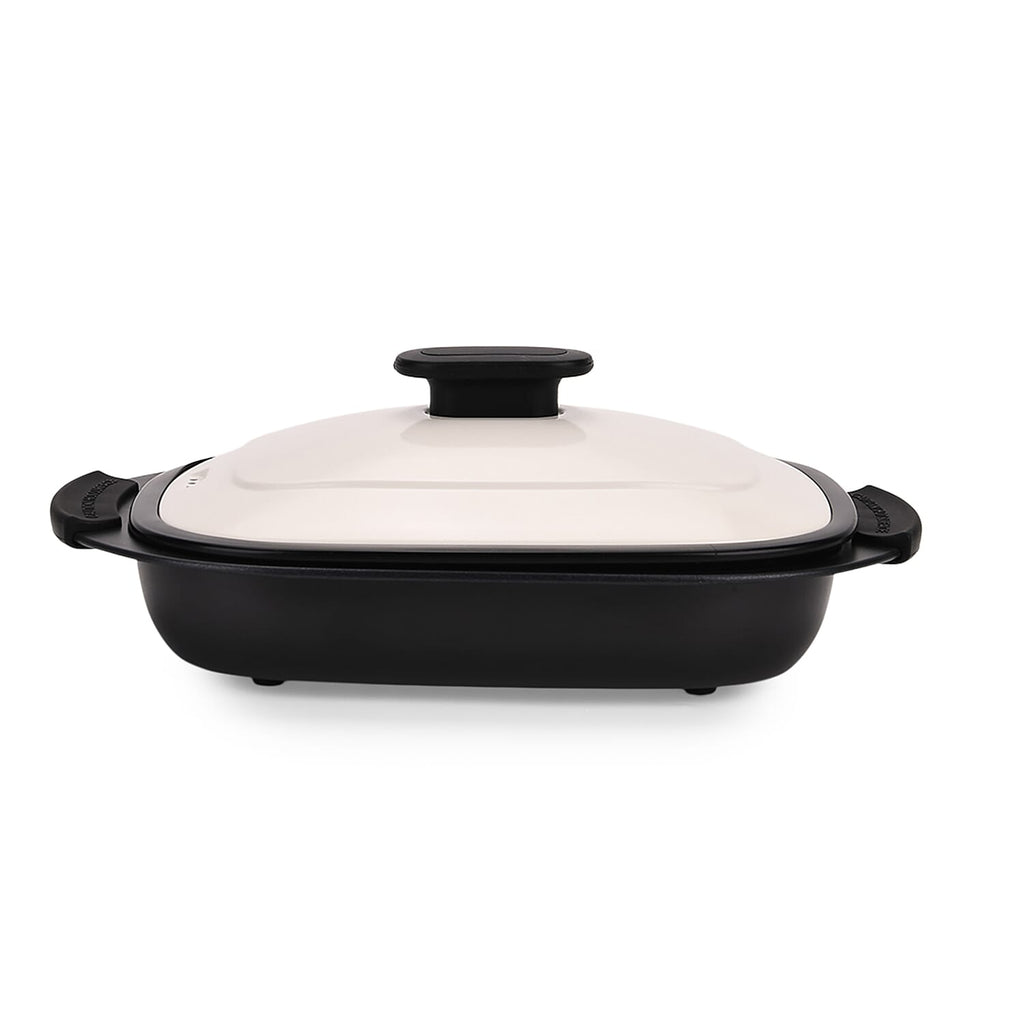 Microwave Steel Non-Stick Grill Pot with Steam Rack - Black & White