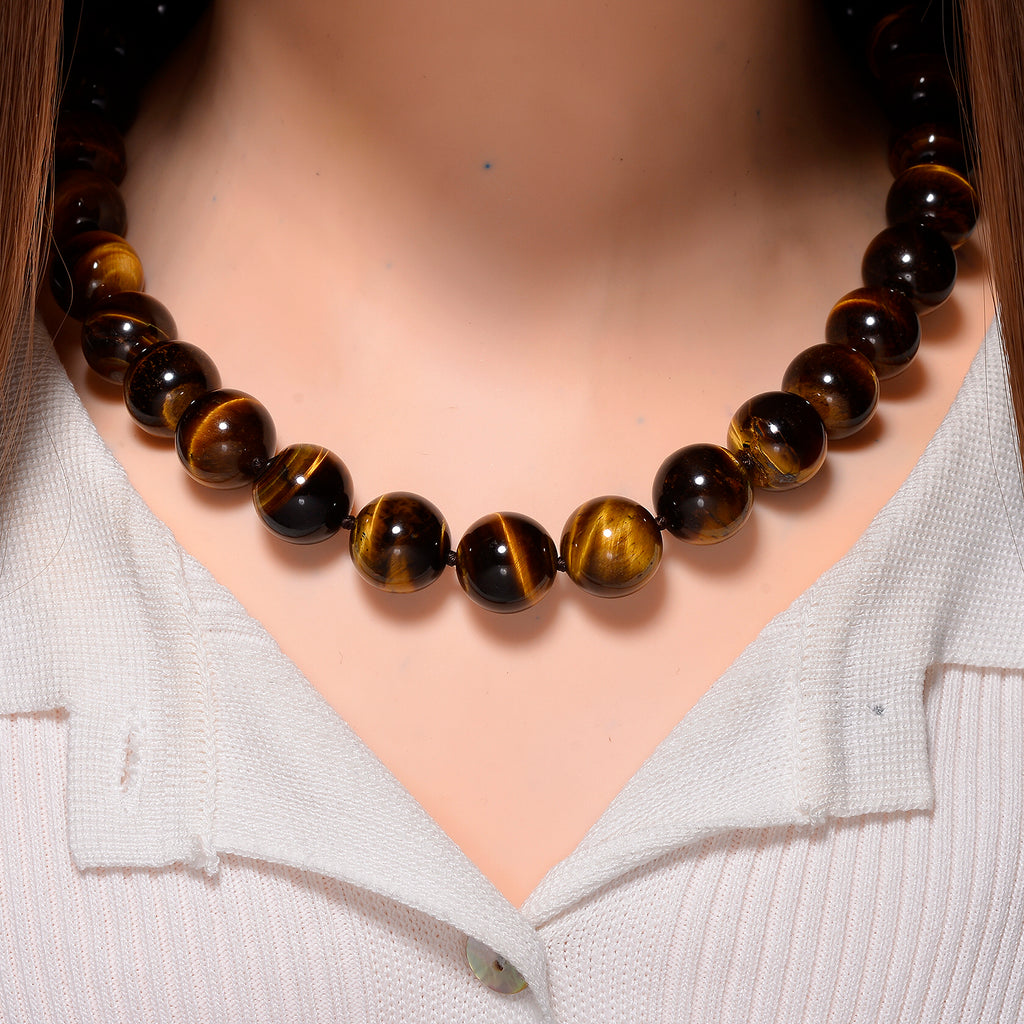 Extremely Rare Size  - AAA Yellow Tigers Eye Necklace (Size - 20+2 Ext) in Rhodium Overlay Sterling Silver 800.00 Ct._8185302_1