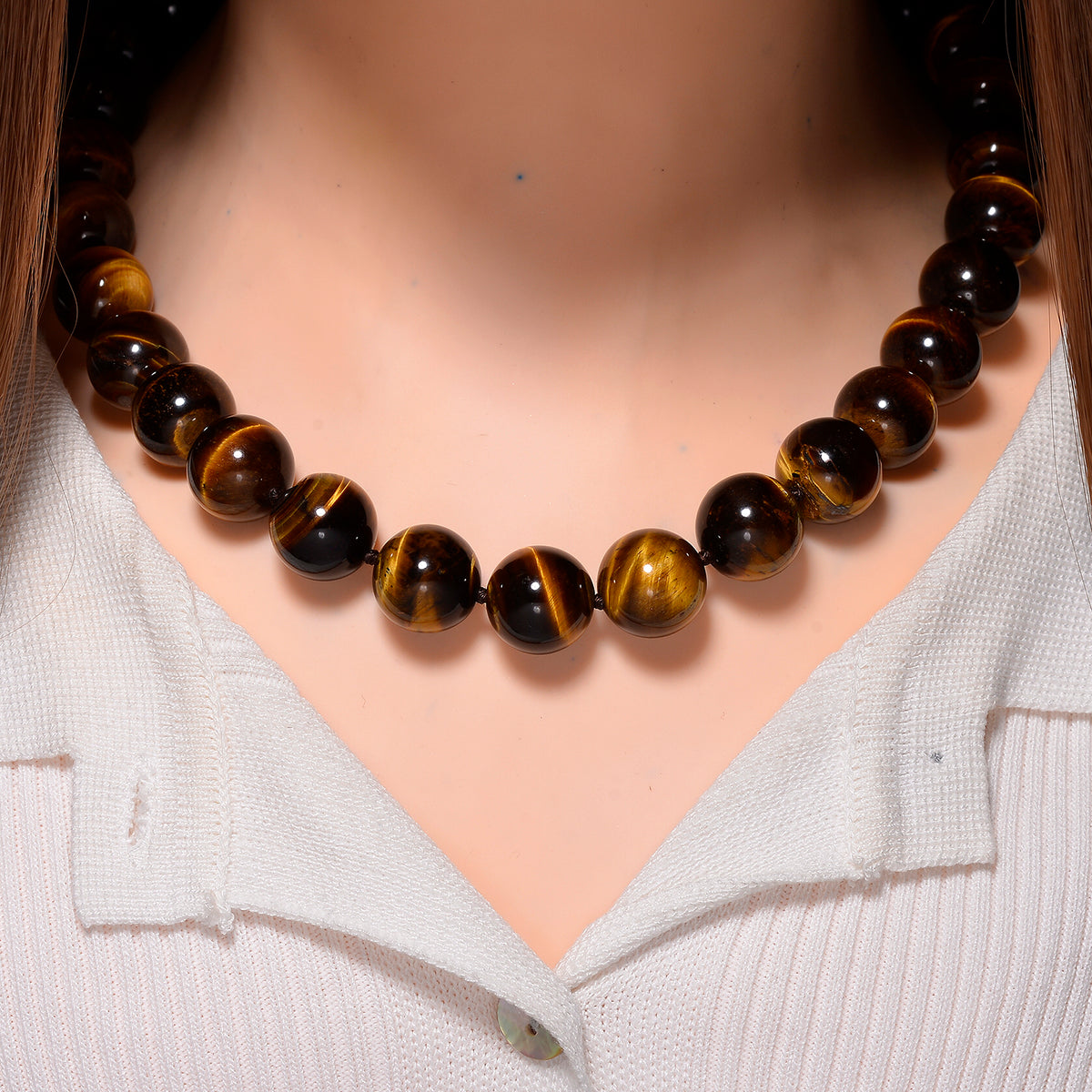 Extremely Rare Size  - AAA Yellow Tigers Eye Necklace (Size - 20+2 Ext) in Rhodium Overlay Sterling Silver 800.00 Ct. V32519355 2