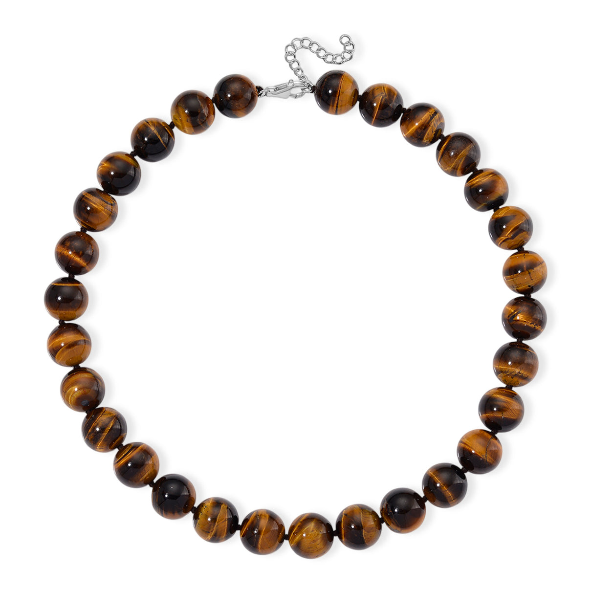 Extremely Rare Size  - AAA Yellow Tigers Eye Necklace (Size - 20+2 Ext) in Rhodium Overlay Sterling Silver 800.00 Ct. V32519355 3