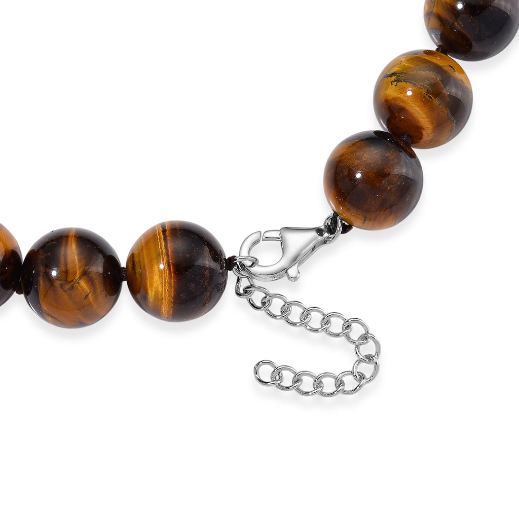 Extremely Rare Size  - AAA Yellow Tigers Eye Necklace (Size - 20+2 Ext) in Rhodium Overlay Sterling Silver 800.00 Ct._8185302_3