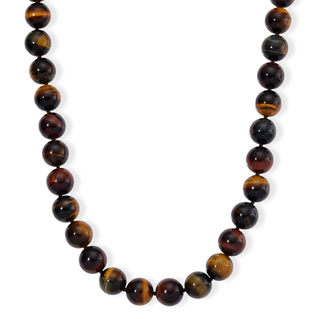Tucson Find- Multi Color Tiger Eye Necklace Beads 16 MM (Size - 20+2 Ext)  in Rhodium Overlay Sterling Silver 800.00 Ct._8185324