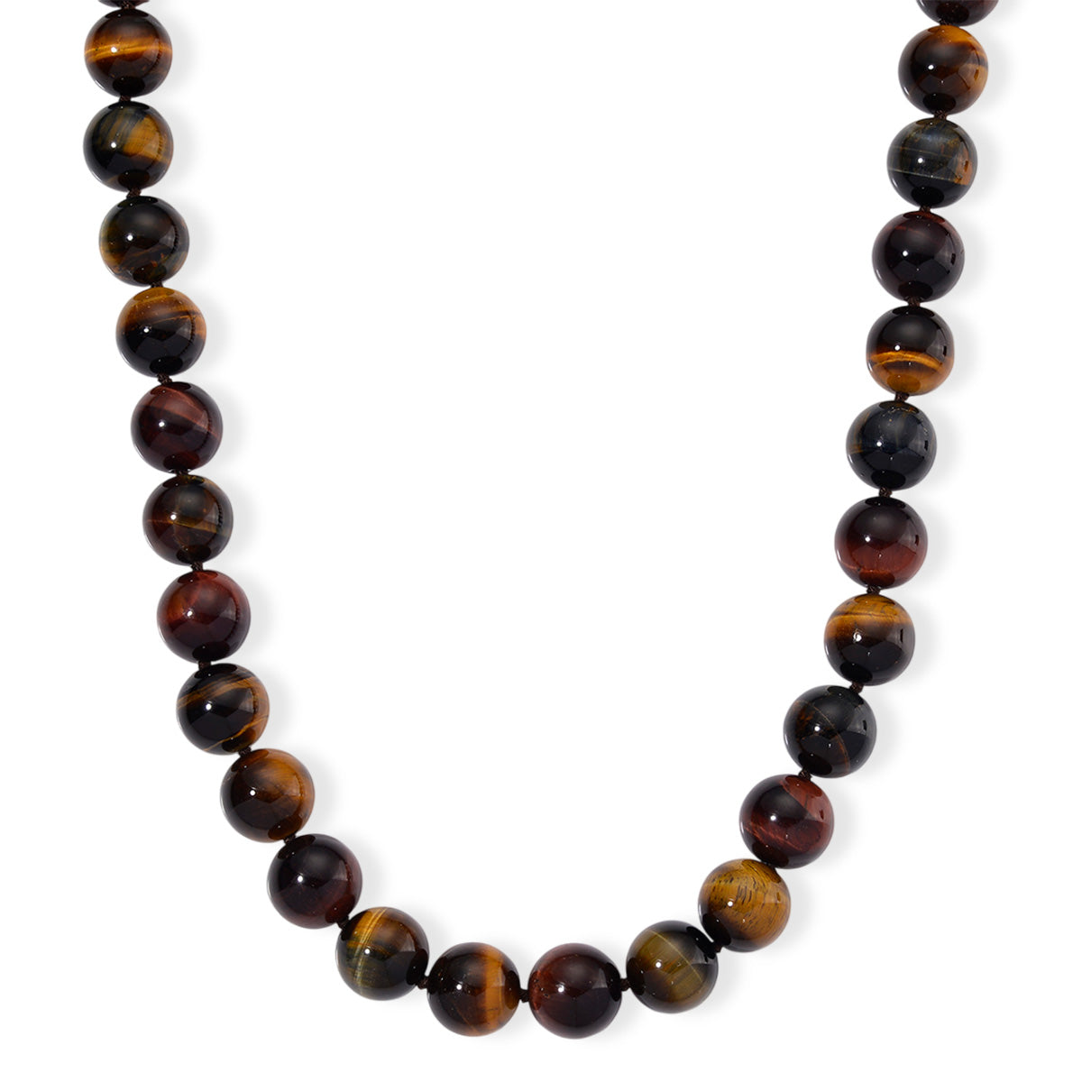 Tucson Find- Multi Color Tiger Eye Necklace Beads 16 MM (Size - 20+2 Ext)  in Rhodium Overlay Sterling Silver 800.00 Ct. V32521414 0