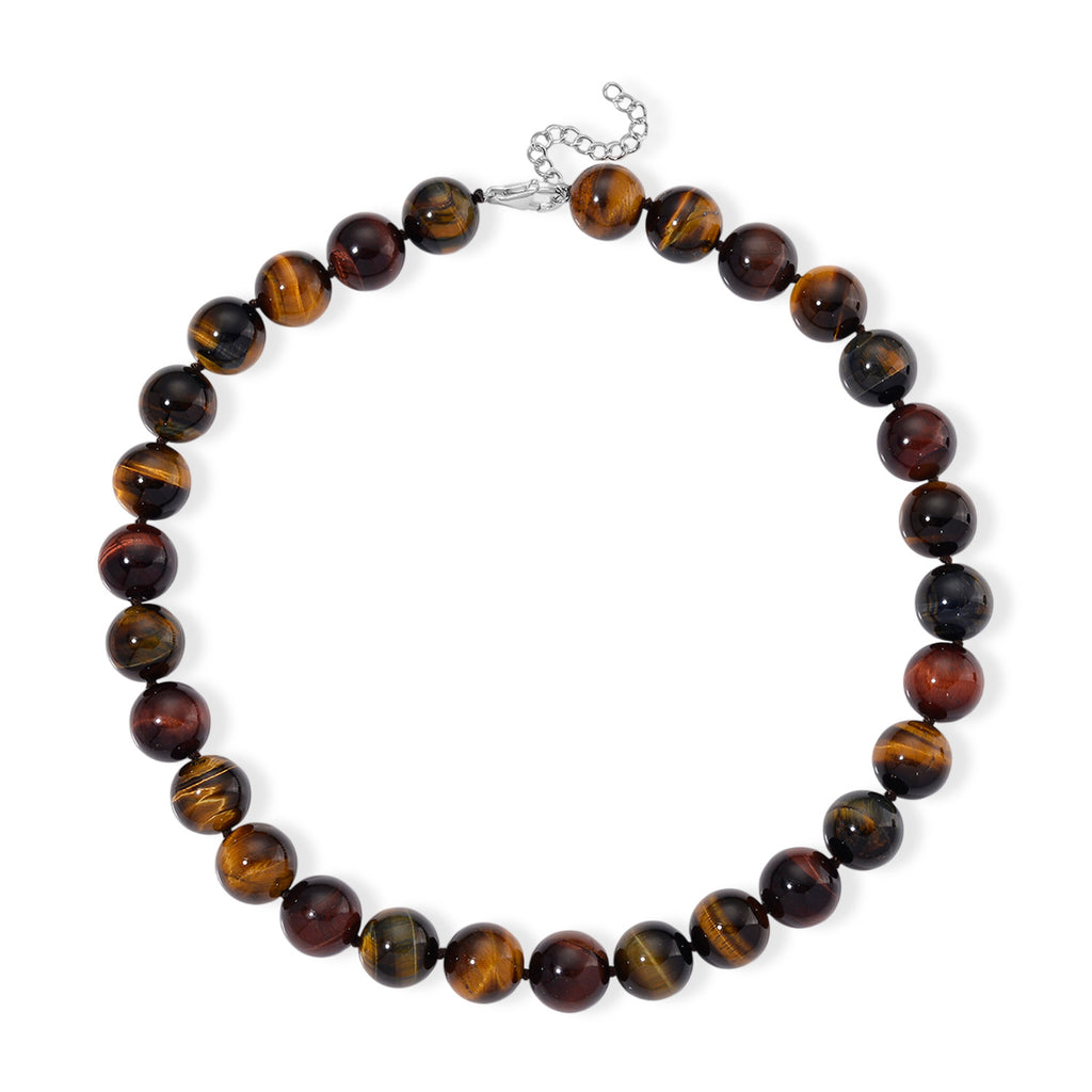 Tucson Find- Multi Color Tiger Eye Necklace Beads 16 MM (Size - 20+2 Ext)  in Rhodium Overlay Sterling Silver 800.00 Ct._8185324_2