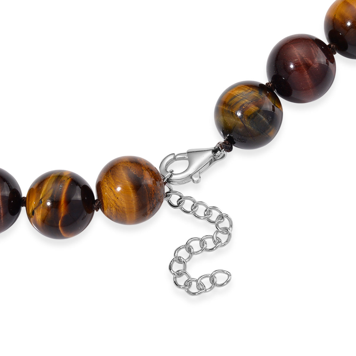 Tucson Find- Multi Color Tiger Eye Necklace Beads 16 MM (Size - 20+2 Ext)  in Rhodium Overlay Sterling Silver 800.00 Ct. V32521414 4