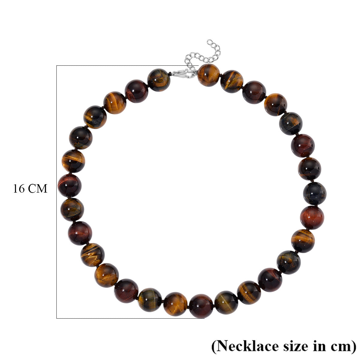 Tucson Find- Multi Color Tiger Eye Necklace Beads 16 MM (Size - 20+2 Ext)  in Rhodium Overlay Sterling Silver 800.00 Ct. V32521414 5
