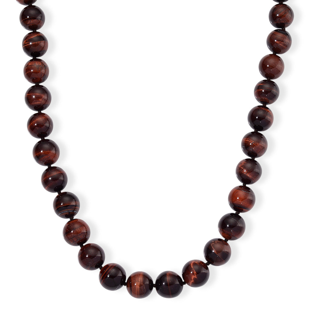 Tucson find- Red Tiger Eye Necklace Beads16 MM  (Size - 20+2 Ext) in Rhodium Overlay Sterling Silver 800.00 Ct._8185325