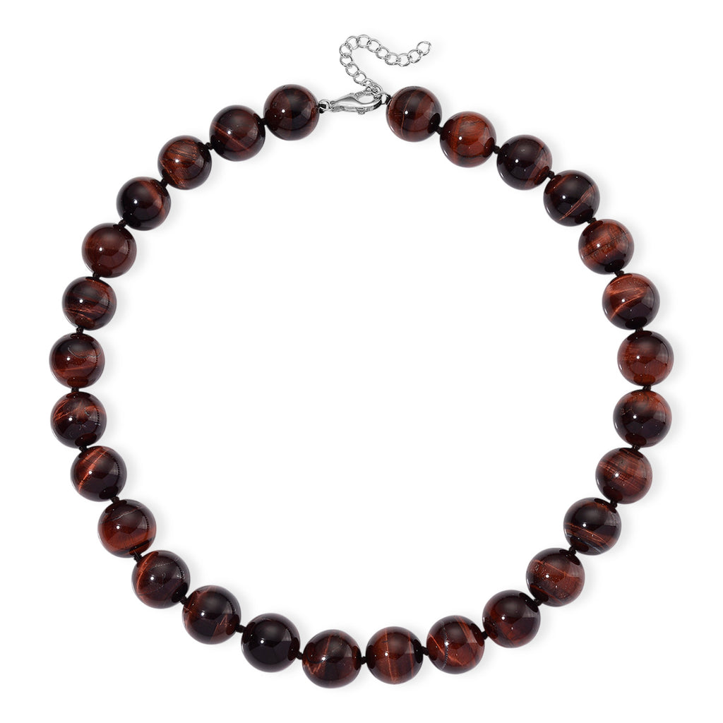 Tucson find- Red Tiger Eye Necklace Beads16 MM  (Size - 20+2 Ext) in Rhodium Overlay Sterling Silver 800.00 Ct._8185325_2