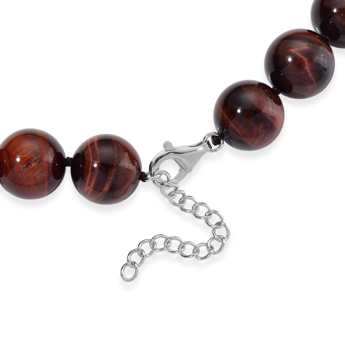 Tucson find- Red Tiger Eye Necklace Beads16 MM  (Size - 20+2 Ext) in Rhodium Overlay Sterling Silver 800.00 Ct. V32518131 4