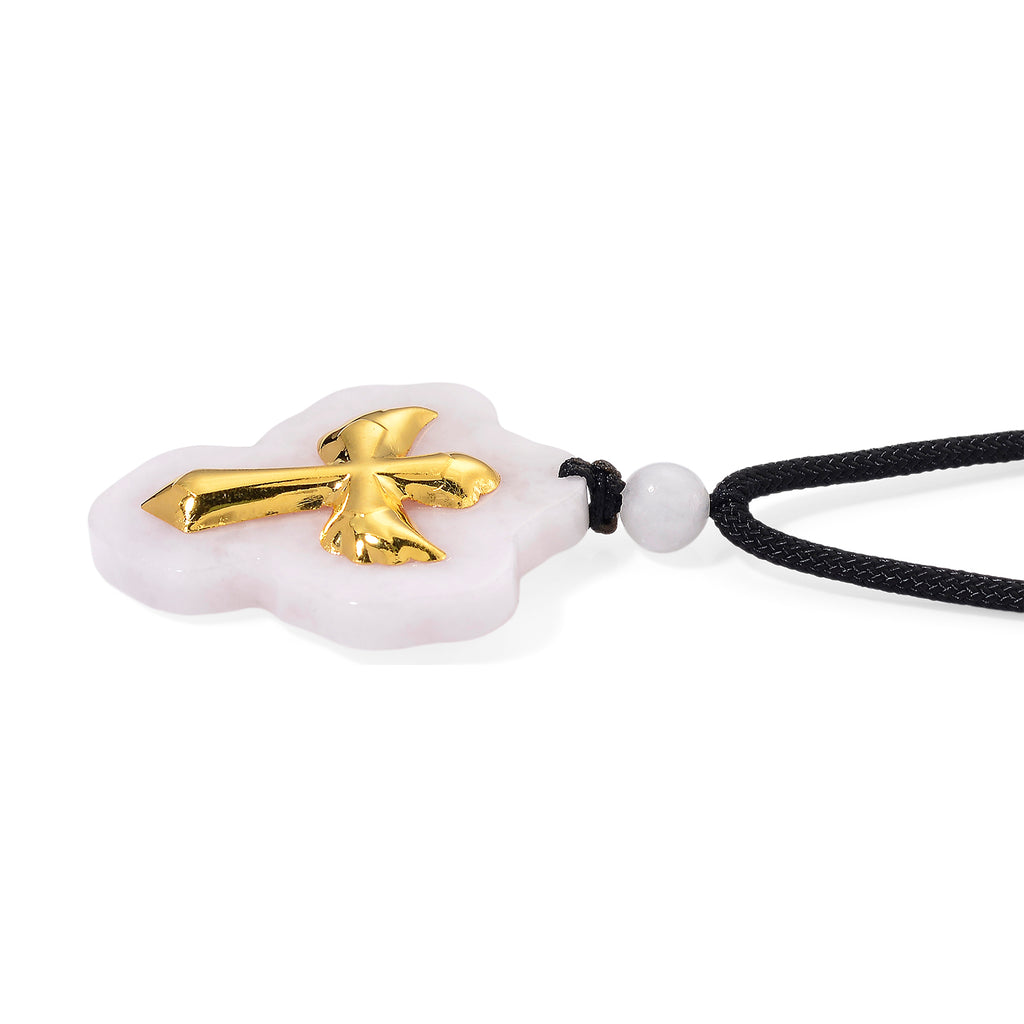 Natural Type A Jadeite with 24K Yellow Gold Cross Pendant with Cotton Thread (Size - 28 Adjustable) 70.00 Ct._8185495_2