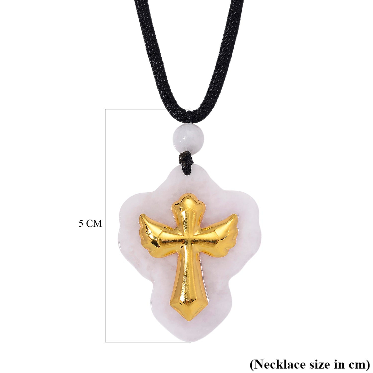 Natural Type A Burmese White Jadeite Jade with 24K Yellow Gold Cross Pendant with Cotton Thread (Size - 28 Adjustable) 70.00 Ct. V32521390 6