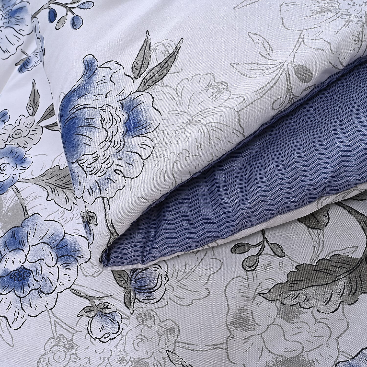 Homesmart 3 Piece Floral Print Comforter Set Inc. 1 Comforter &amp; 2 Pillowcases (Size UK Double) - Blue 8187115 4