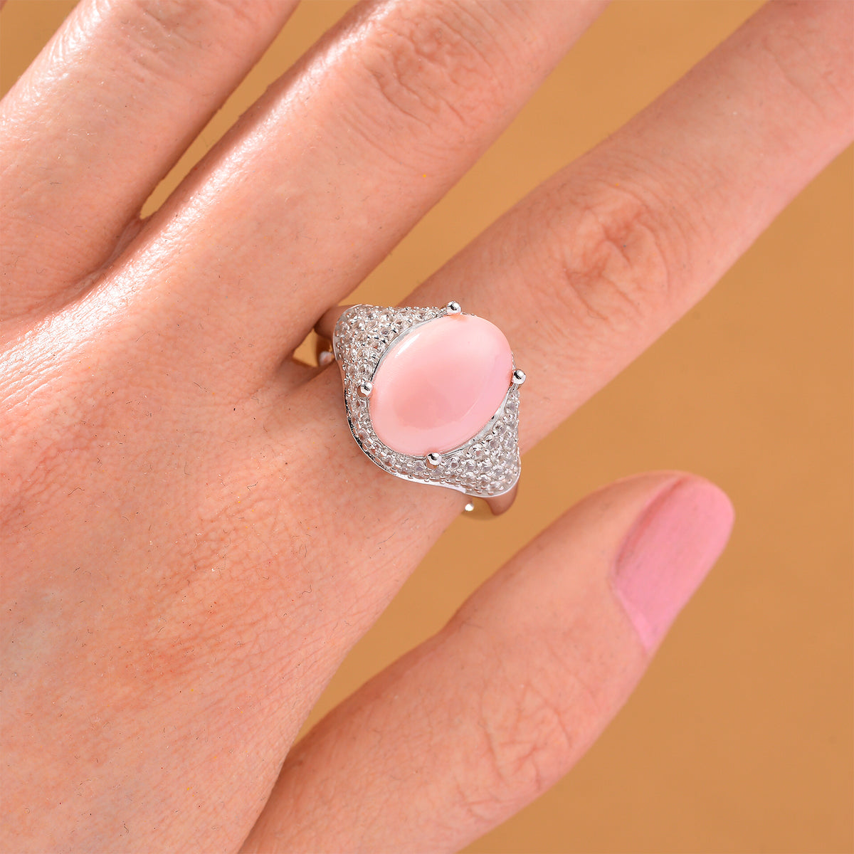 D'Joy Pink Conch Shell and White Zircon Ring in Rhodium Overlay Sterling Silver 5.80 Ct. 8187178 2