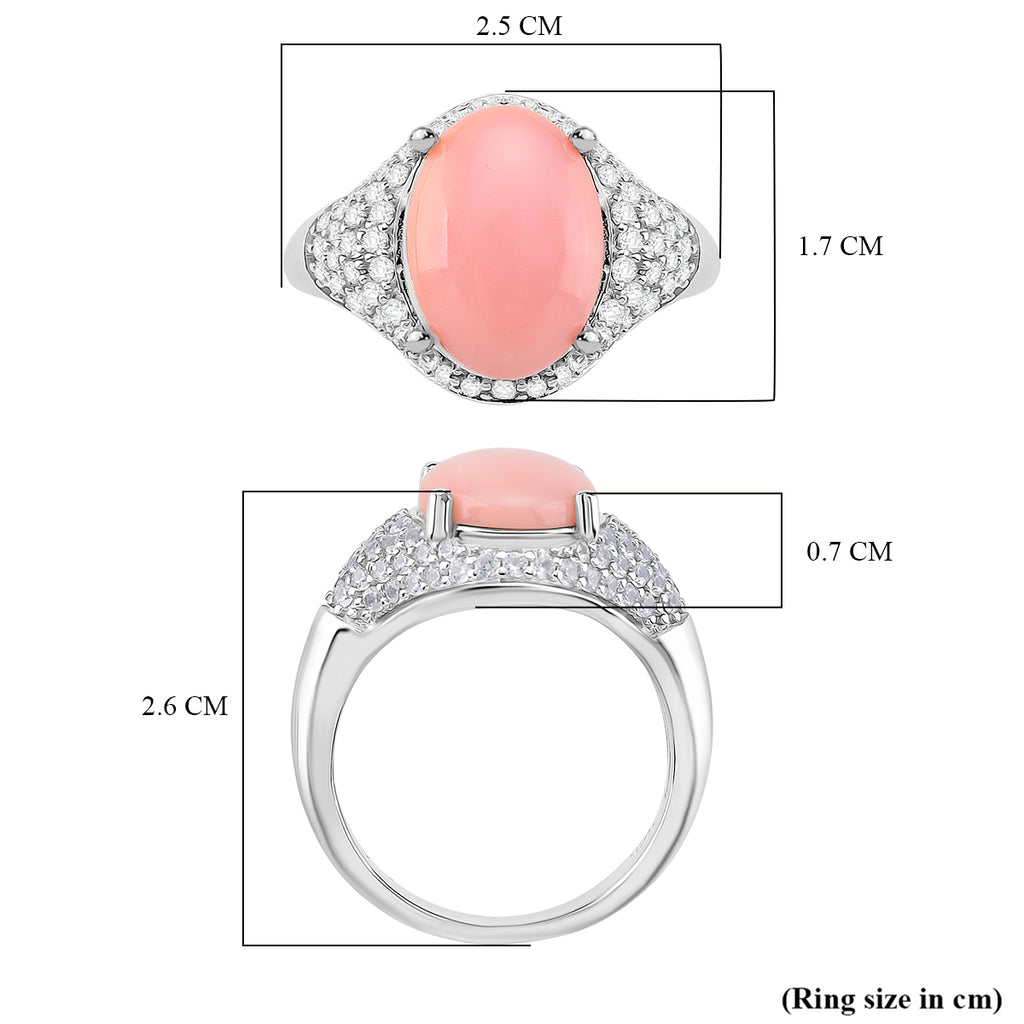 Queen Conch Shell & White Zircon Ring in Rhodium Overlay Sterling Silver 5.80 Ct, Silver Wt. 5.40 Gms._8187178_4