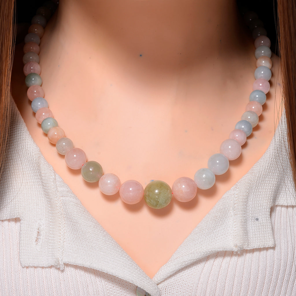 Multi Colour Graduated Beryl ( 8mm to 14mm) Necklace (Size - 20+2 Ext)  in Rhodium Overlay Sterling Silver 350.00 Ct._8187932_1