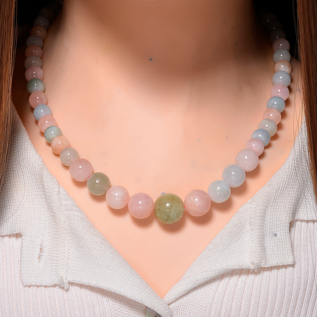 Multi Colour Graduated Beryl ( 8mm to 14mm) Necklace (Size - 20+2 Ext)  in Rhodium Overlay Sterling Silver 350.00 Ct. V32556493 2