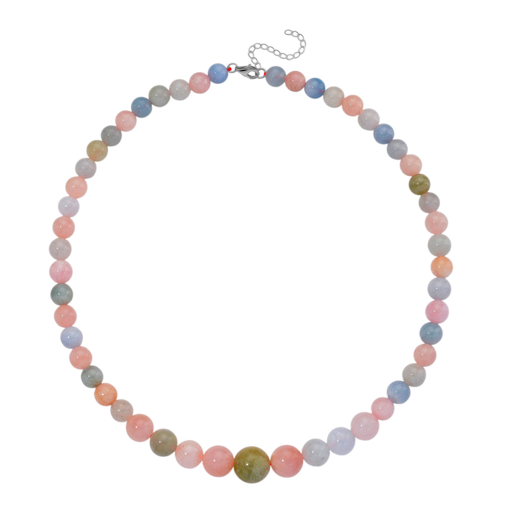 Multi Colour Graduated Beryl ( 8mm to 14mm) Necklace (Size - 20+2 Ext)  in Rhodium Overlay Sterling Silver 350.00 Ct._8187932_2