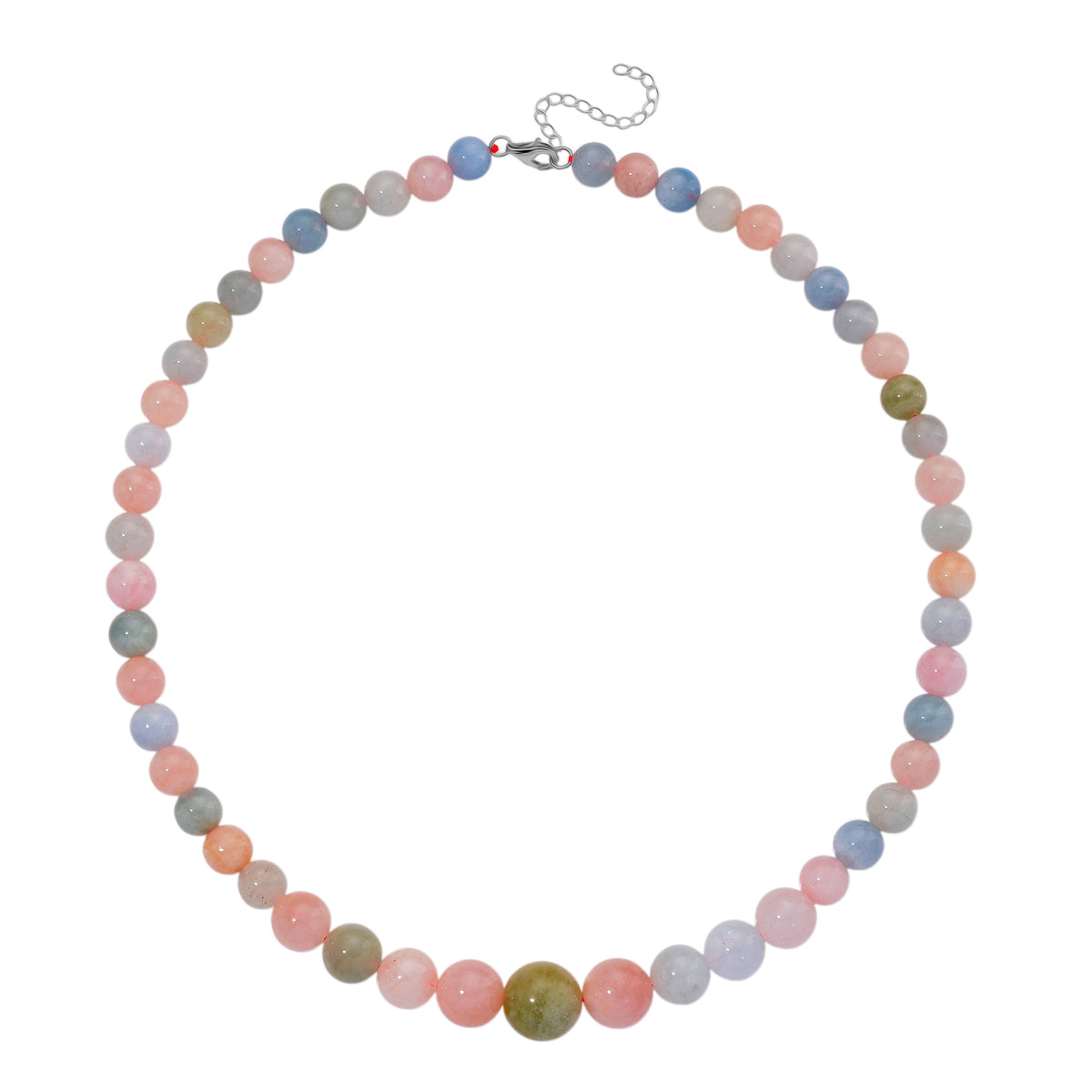 Multi Colour Graduated Beryl ( 8mm to 14mm) Necklace (Size - 20+2 Ext)  in Rhodium Overlay Sterling Silver 350.00 Ct. V32556493 3