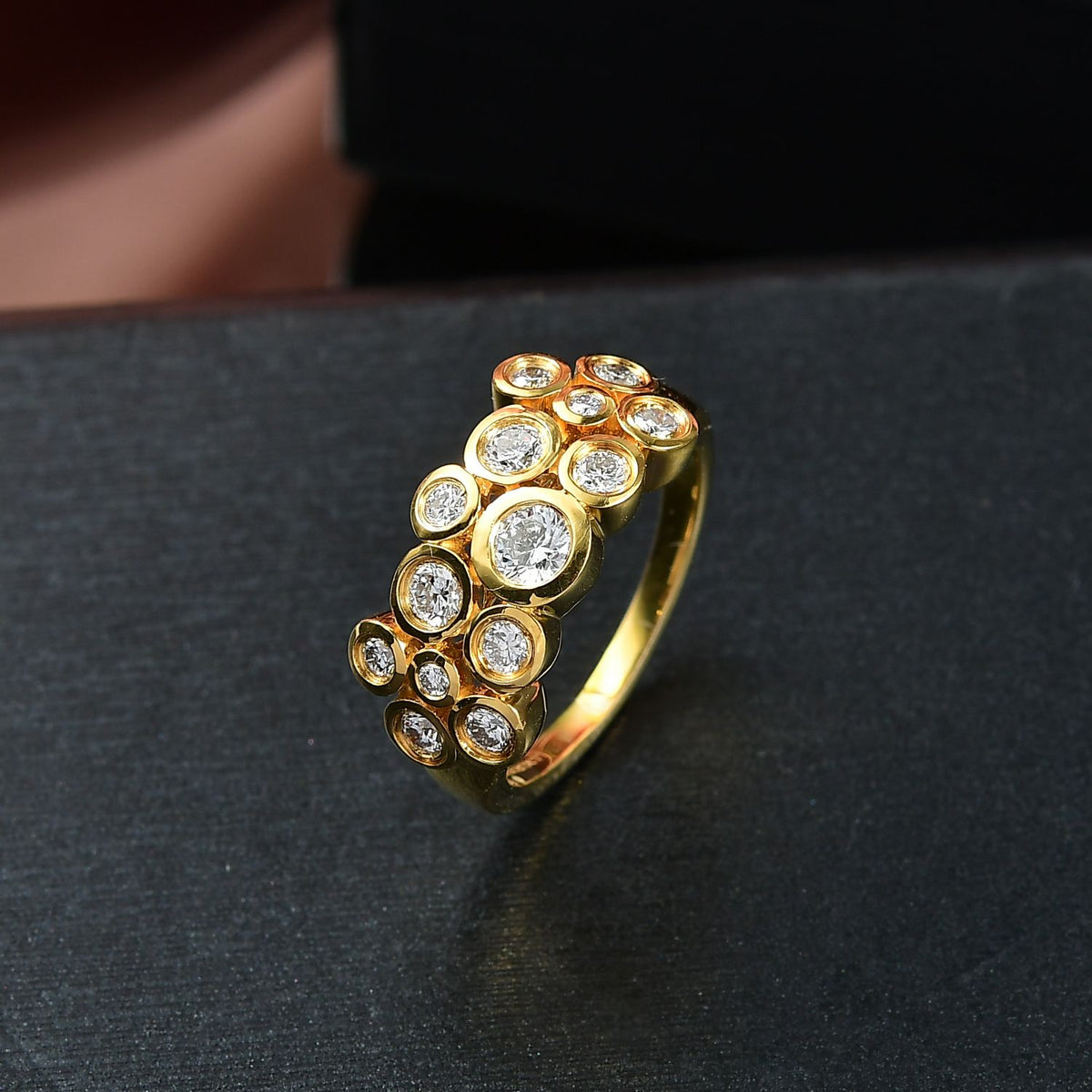 LUXURIANT 1 Ct. Lab Grown Diamond Bubble Cluster Ring in 18K Vermeil Yellow Gold Sterling Silver SI-G-H V32554588 2