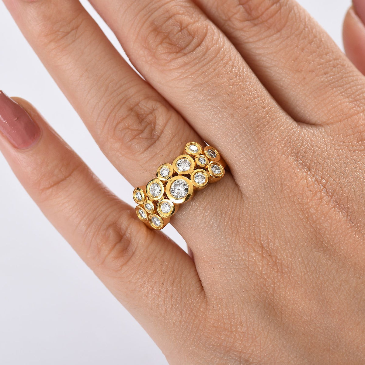 LUXURIANT 1 Ct. Lab Grown Diamond Bubble Cluster Ring in 18K Vermeil Yellow Gold Sterling Silver SI-G-H V32554588 3
