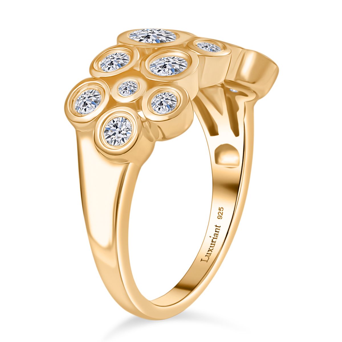 LUXURIANT 1 Ct. Lab Grown Diamond Bubble Cluster Ring in 18K Vermeil Yellow Gold Sterling Silver SI-G-H V32554588 4
