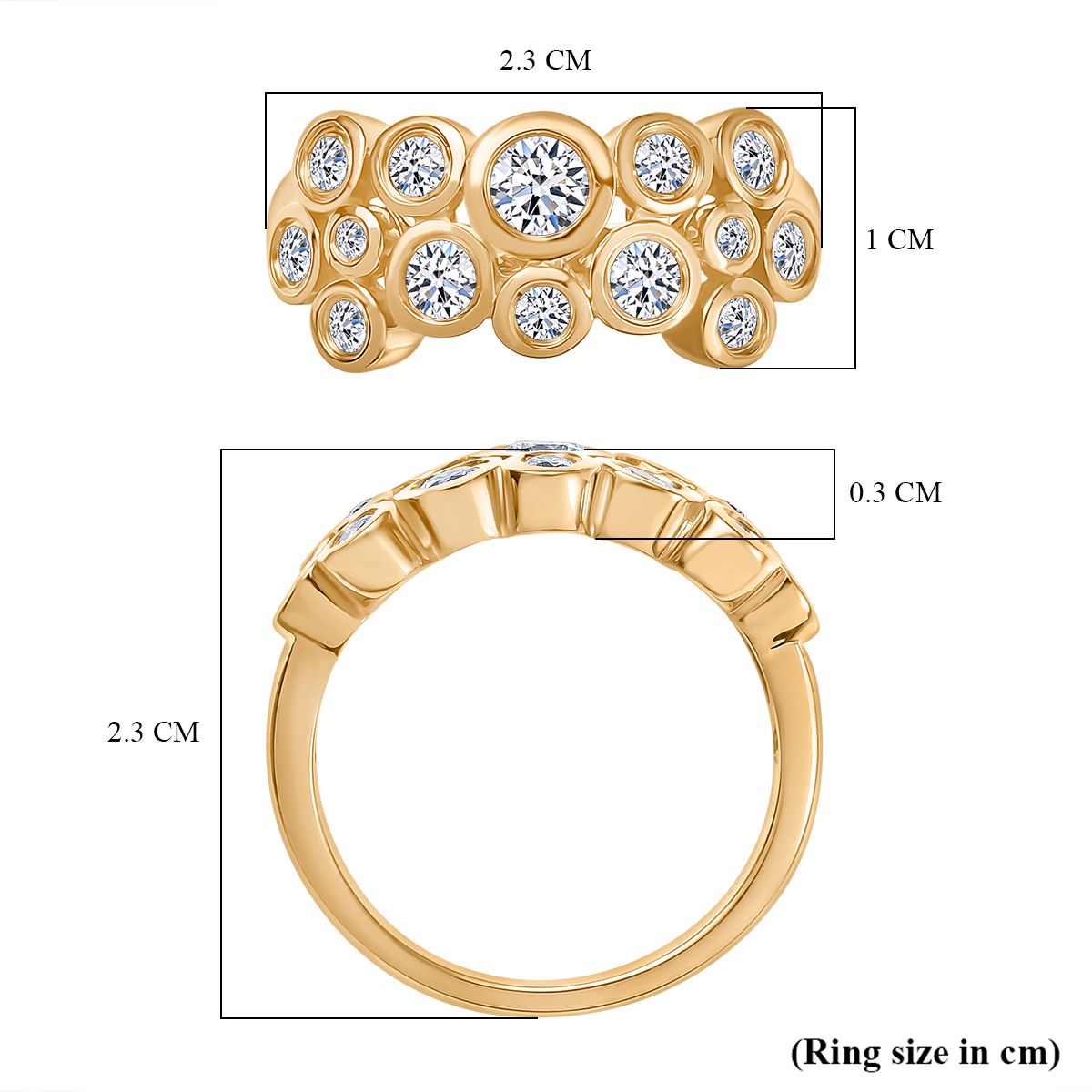 LUXURIANT 1 Ct. Lab Grown Diamond Bubble Cluster Ring in 18K Vermeil Yellow Gold Sterling Silver SI-G-H V32554588 6