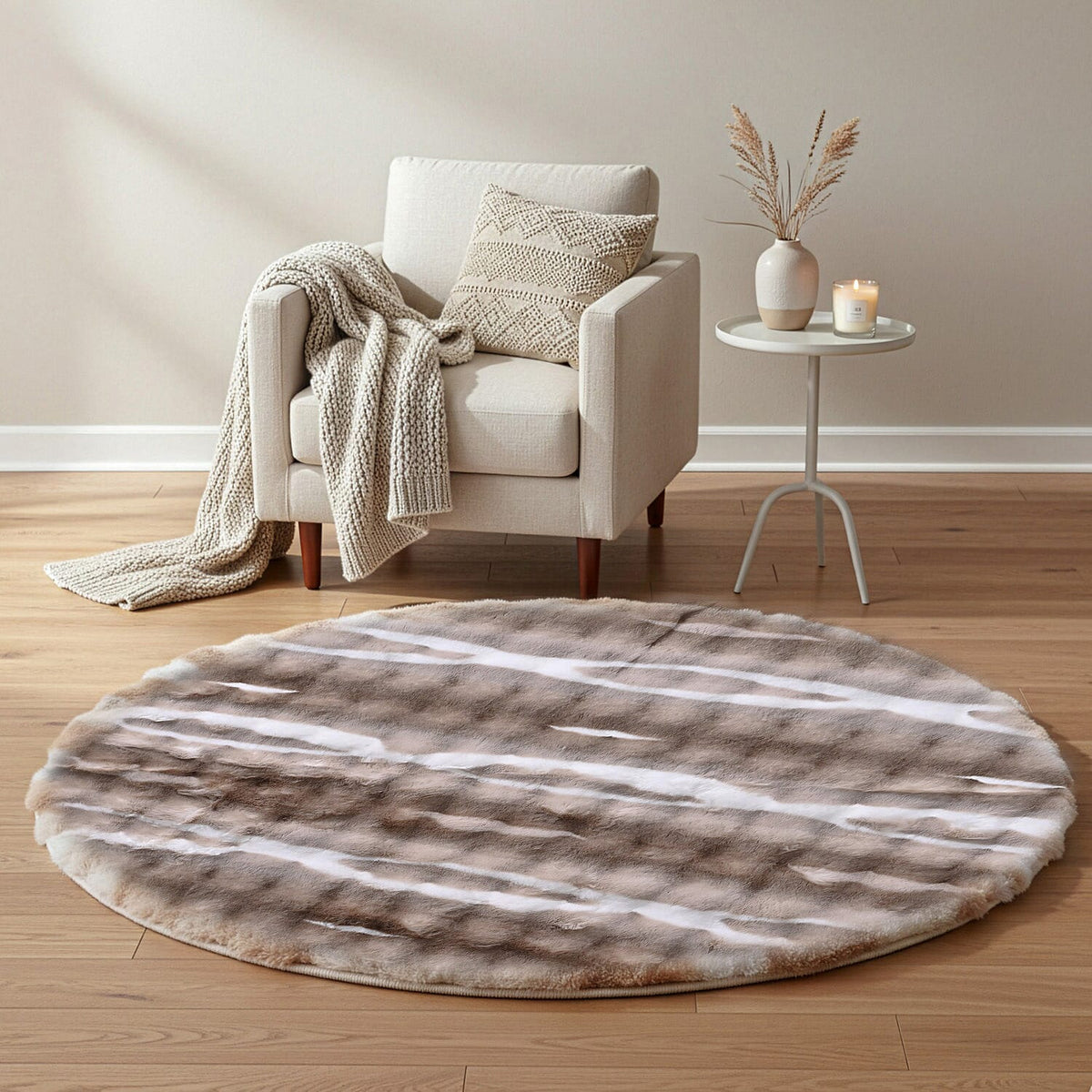 Luxury Collection - Bubble Faux Fur Print Rug with Foam Base (120cm Dia.) - Grey 8188757 0