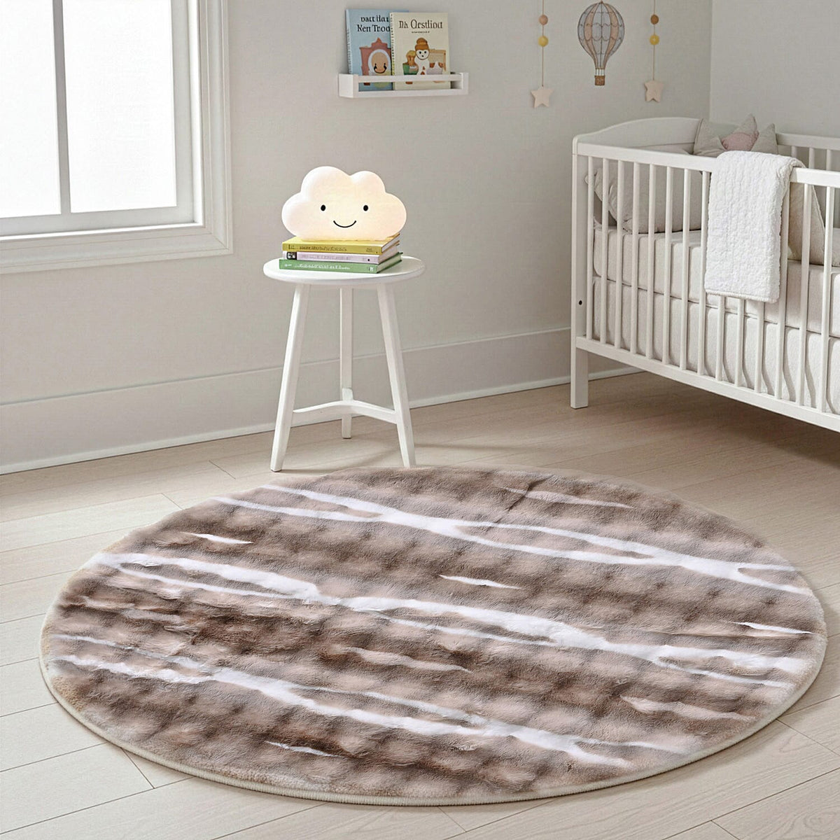 Luxury Collection - Bubble Faux Fur Print Rug with Foam Base (120cm Dia.) - Grey 8188757 3