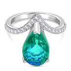 D'Joy - Peacock Triplet Quartz & White Zircon Wishbone Ring in Rhodium Overlay Sterling Silver 4.88 Ct._8189176