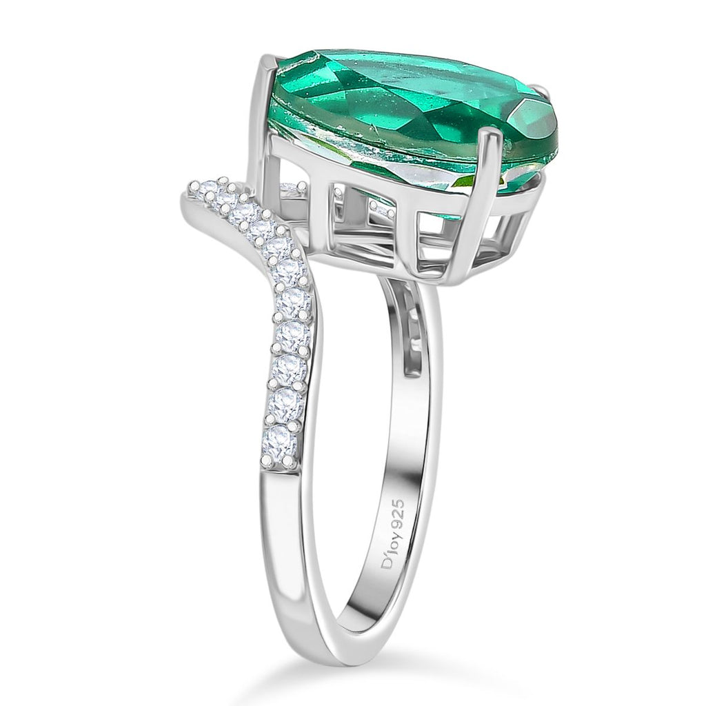 D'Joy - Peacock Triplet Quartz & White Zircon Wishbone Ring in Rhodium Overlay Sterling Silver 4.88 Ct._8189176_3