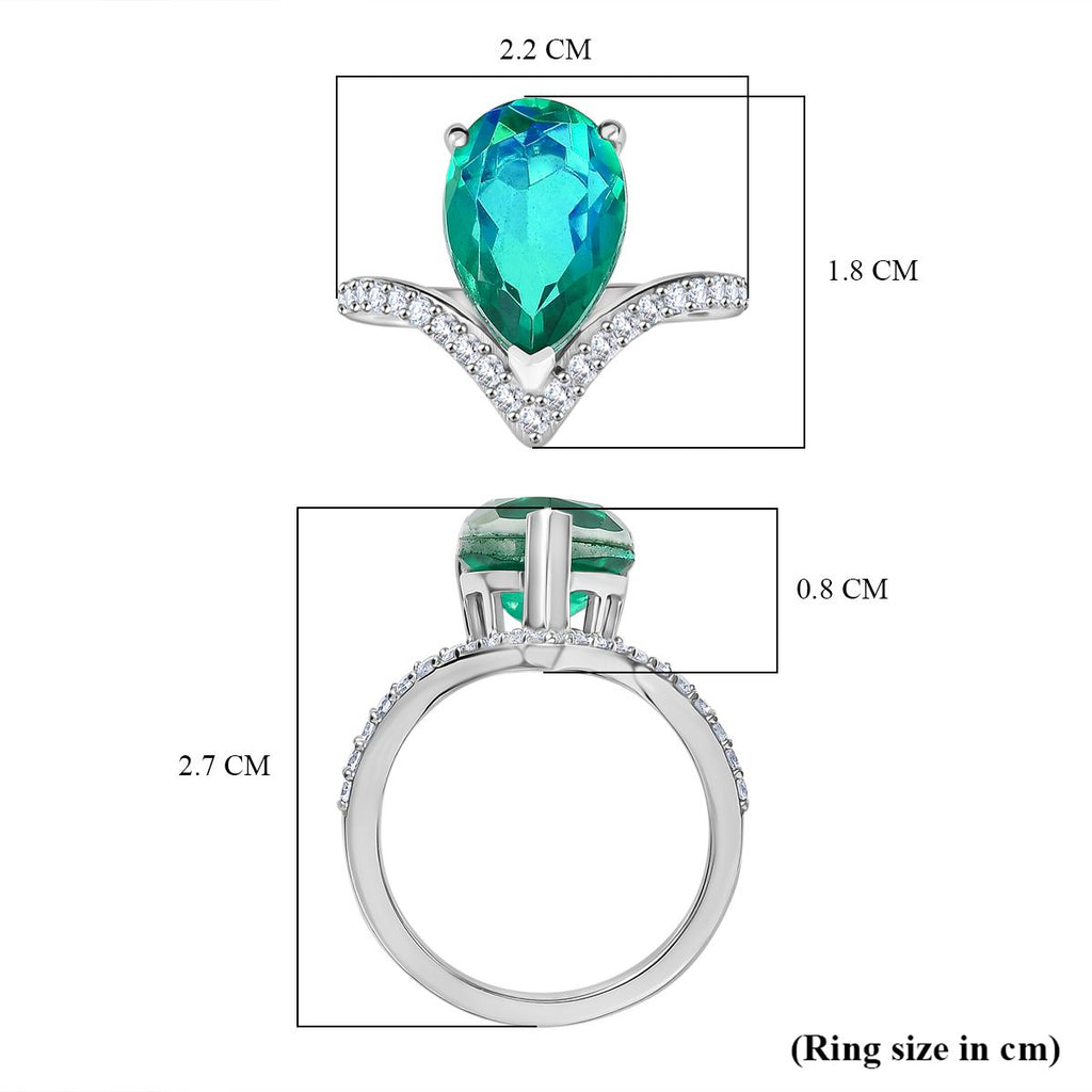 D'Joy - Peacock Triplet Quartz & White Zircon Wishbone Ring in Rhodium Overlay Sterling Silver 4.88 Ct._8189176_5