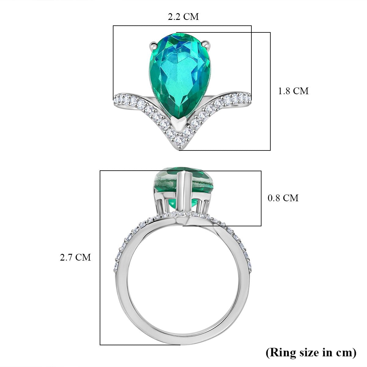 D'joy Peacock Triplet Quartz, White Zircon Wishbone Drop Ring in Rhodium Overlay Sterling Silver 4.88 Ct. 8189176 5