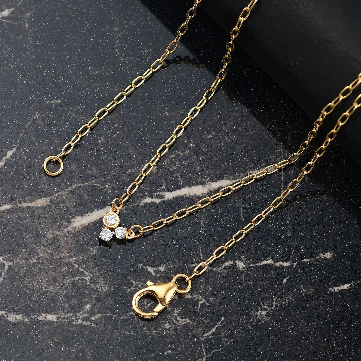 LUXURIANT Lab Grown Diamond 3-Stone Necklace (Size - 18) with Lobster Clasp in 18K Vermeil Yellow Gold Over Sterling Silver 8189967 1