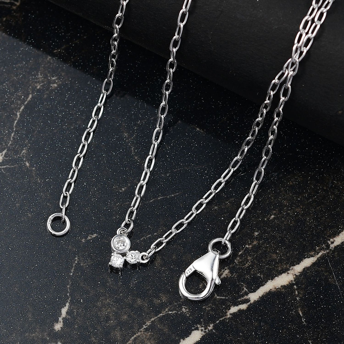 LUXURIANT Lab Grown Diamond 3-Stone Necklace (Size - 18) with Lobster Clasp in Rhodium Overlay Sterling Silver 8189968 2