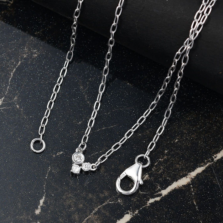 LUXURIANT Lab Grown Diamond 3-Stone Necklace (Size - 18) with Lobster Clasp in Rhodium Overlay Sterling Silver 8189968 2