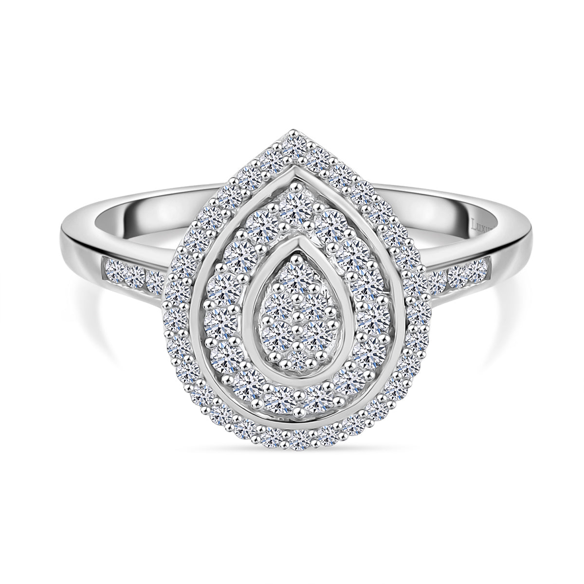 LUXURIANT 0.50 Ct. Lab Grown Diamond Cluster Ring in Rhodium Overlay Sterling Silver SI-GH 8190561 0