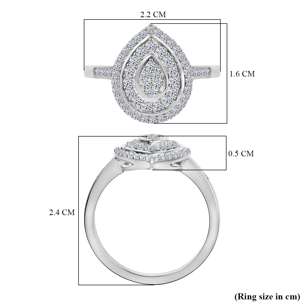 LUXURIANT 0.50 Ct. Lab Grown Diamond Cluster Ring in Rhodium Overlay Sterling Silver SI-GH 8190561 6