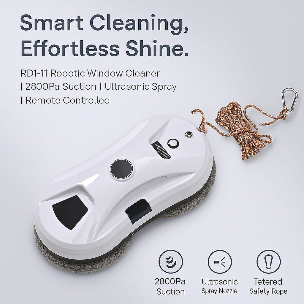LOWEST EVER PRICE - RD1-11 Automatic Robotic Window Cleaner with Single Ultrasonic Water Spray Nozzle, 2800Pa Suction - Remote Control & Safety Protection_8190667_1