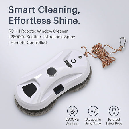 LOWEST EVER PRICE - RD1-11 Automatic Robotic Window Cleaner with Single Ultrasonic Water Spray Nozzle, 2800Pa Suction - Remote Control &amp; Safety Protection 8190667 2