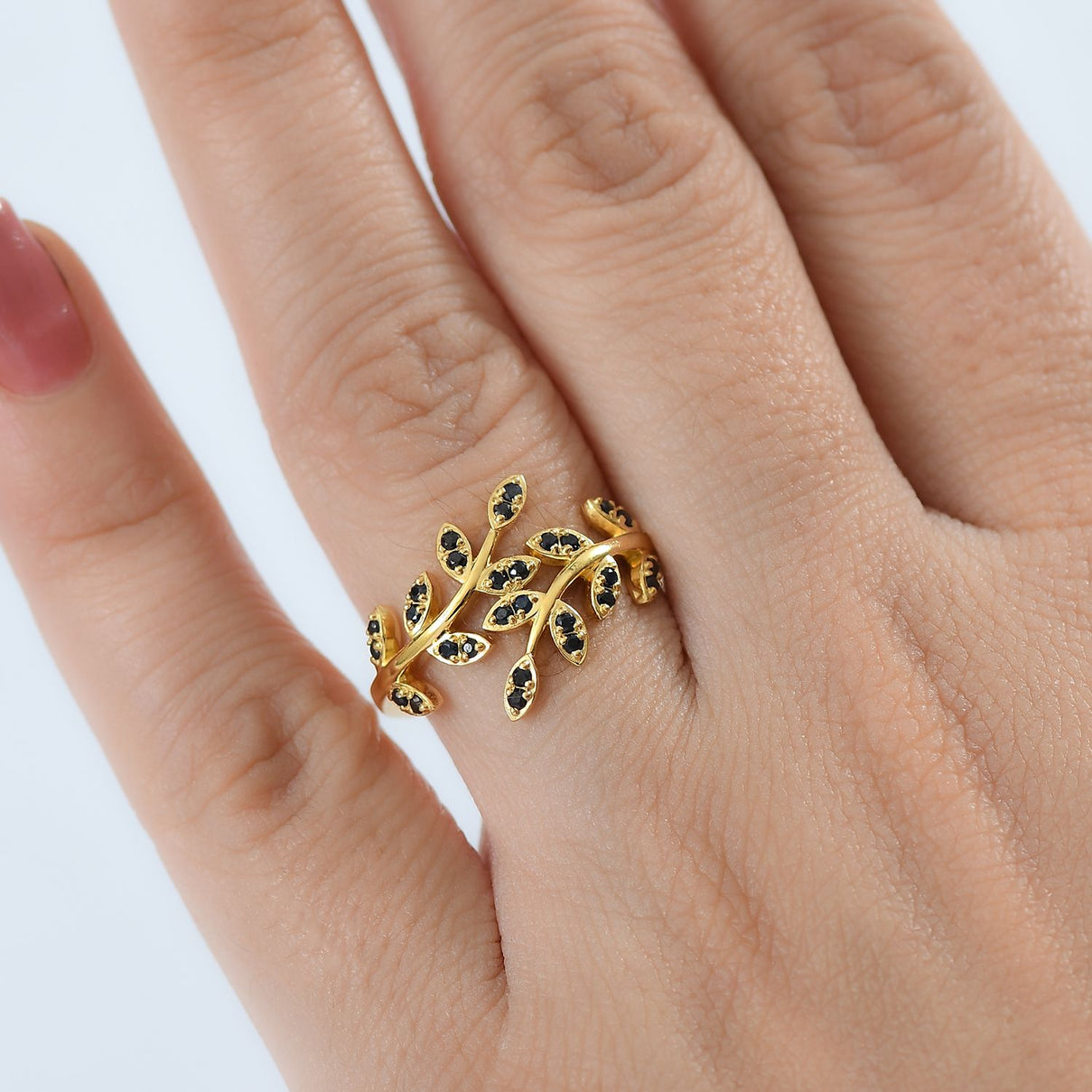 D'joy Blue Sapphire Leafy Bypass Ring in 18K Vermeil Yellow Gold Sterling Silver V32520068 3