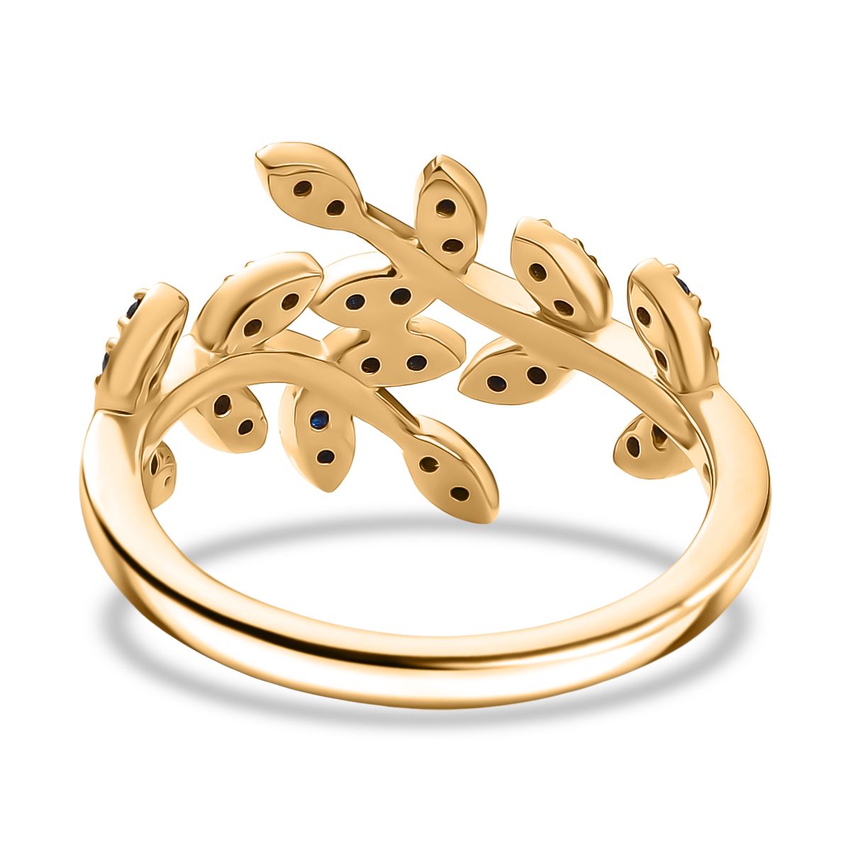 D'joy Blue Sapphire Leafy Bypass Ring in 18K Vermeil Yellow Gold Sterling Silver V32520068 5