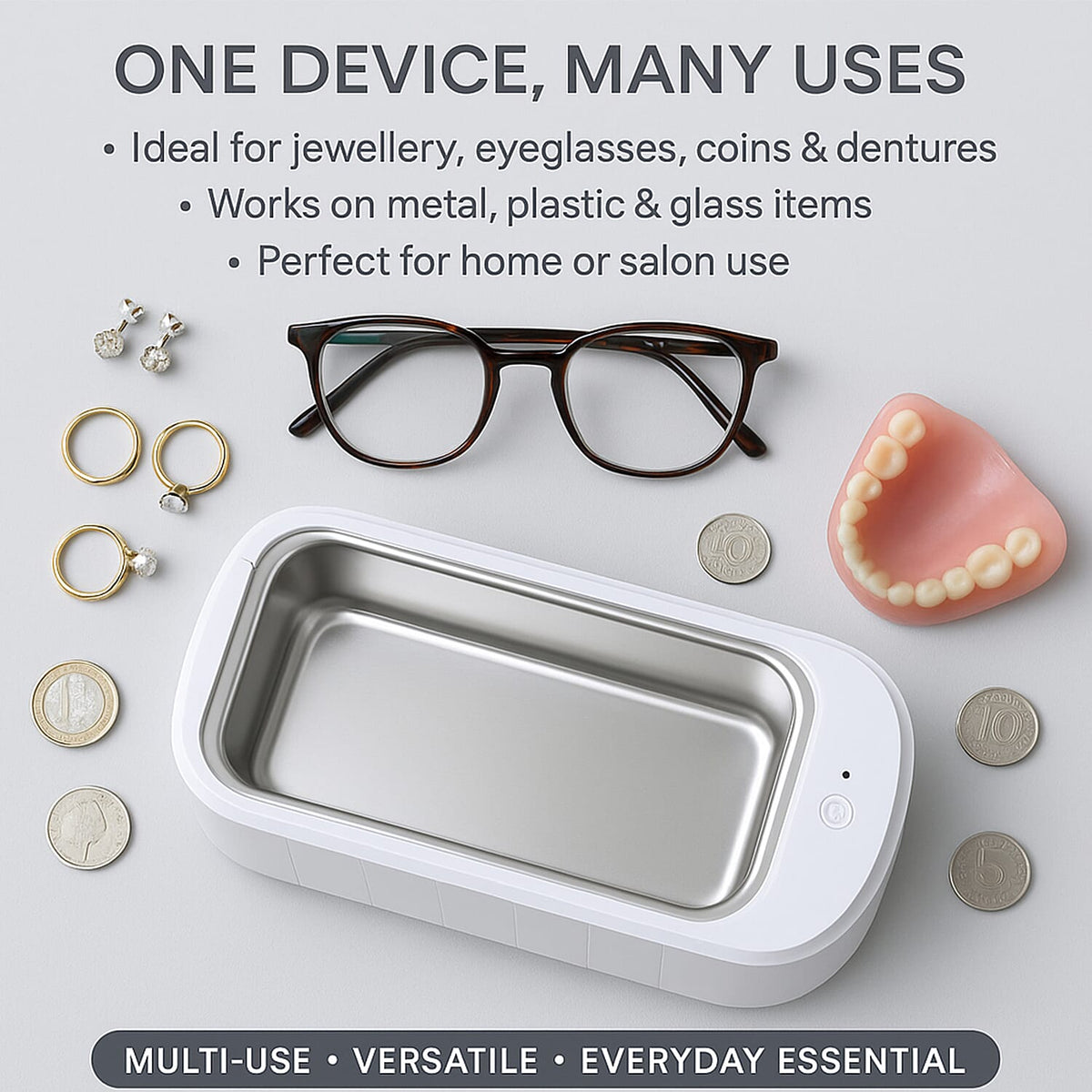 Multi-Purpose Ultrasonic Cleaner for Glasses and Jewellery - White 8191121 4