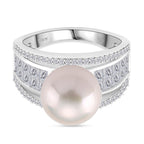 White Edison Pearl & Moissanite Ring in Rhodium Overlay Sterling Silver 11.57 Ct._8191786